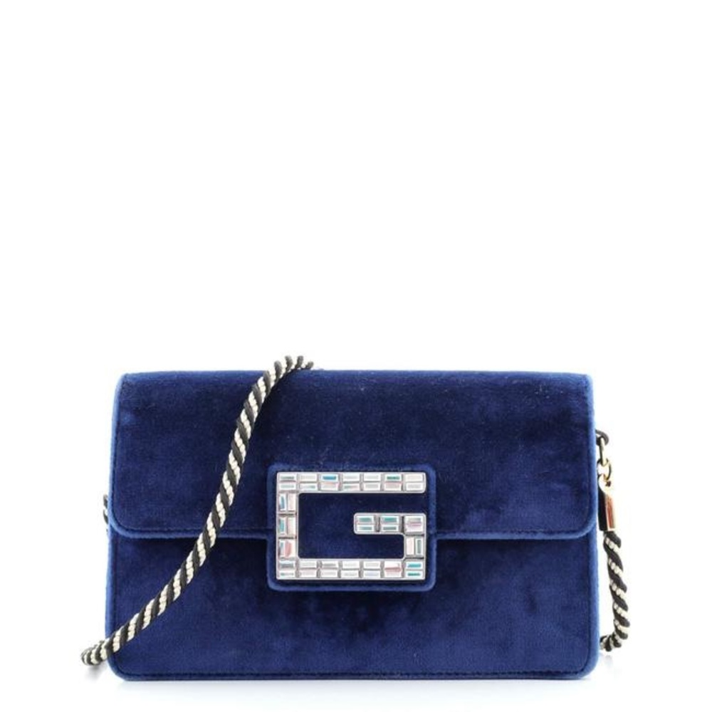 Authentic G Broadway Shoulder Velvet with Crystals Small Cross Body Bag
